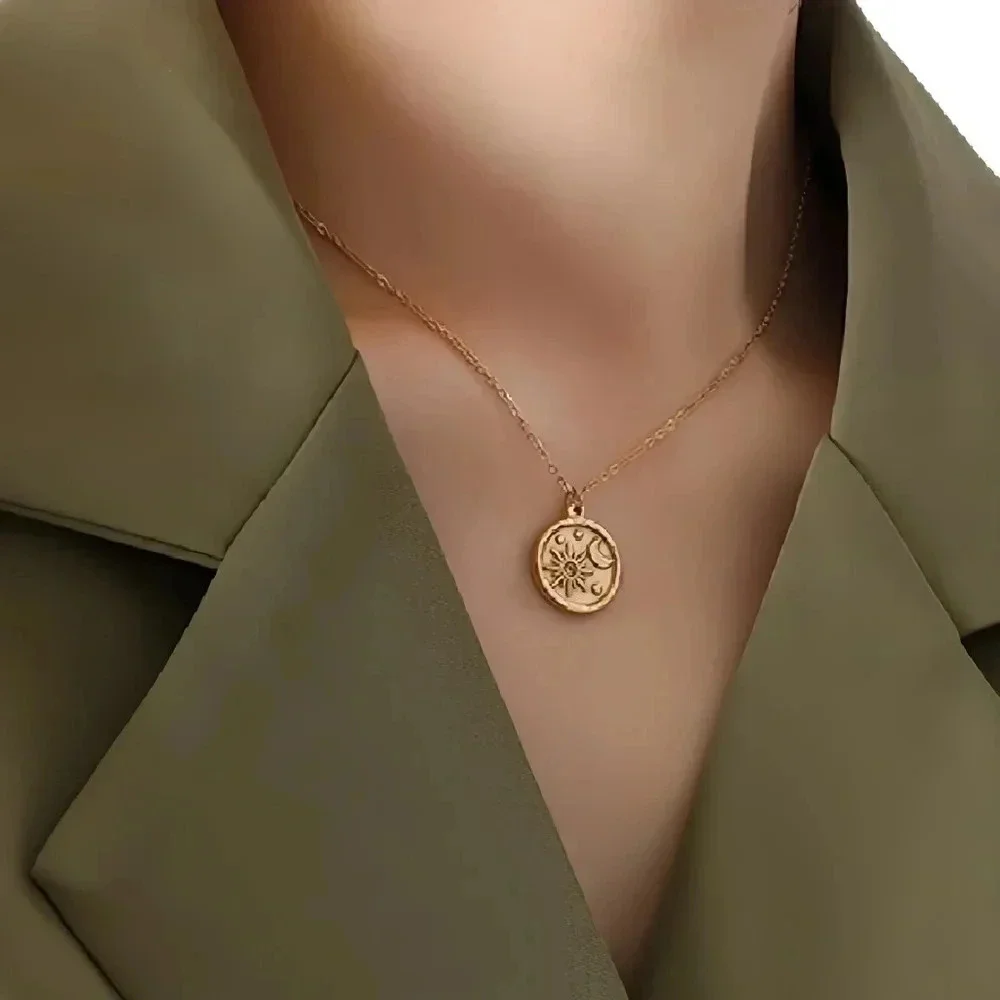 Gold Sun & Moon Pendant Necklace - Women Jewelry